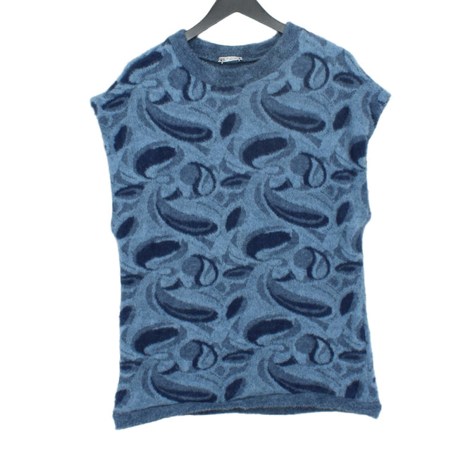 Zara Women's Top L Blue Polyamide with Polyester, Viscose