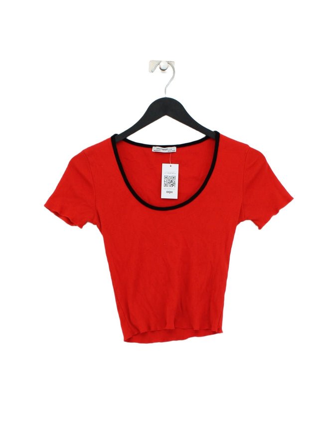 Zara Women's T-Shirt S Red 100% Cotton