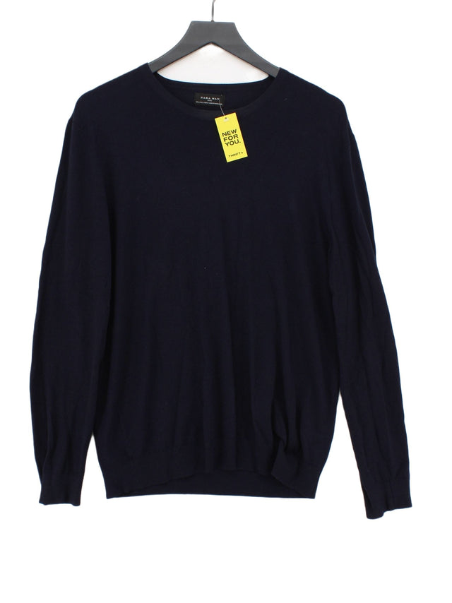 Zara Men's Jumper S Blue Viscose with Polyamide