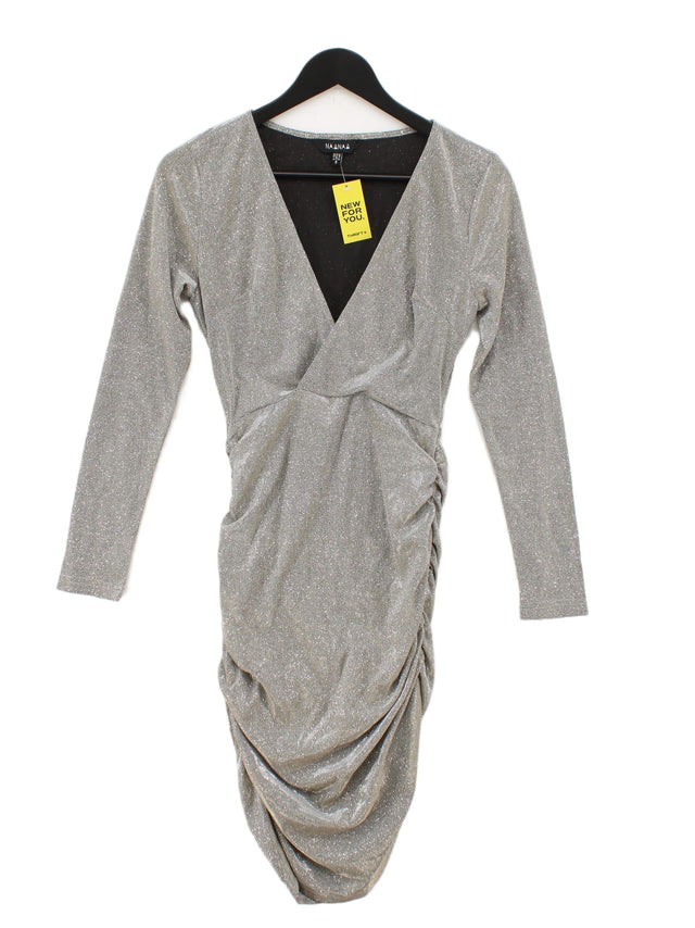Naanaa Women's Midi Dress UK 8 Silver 100% Polyester