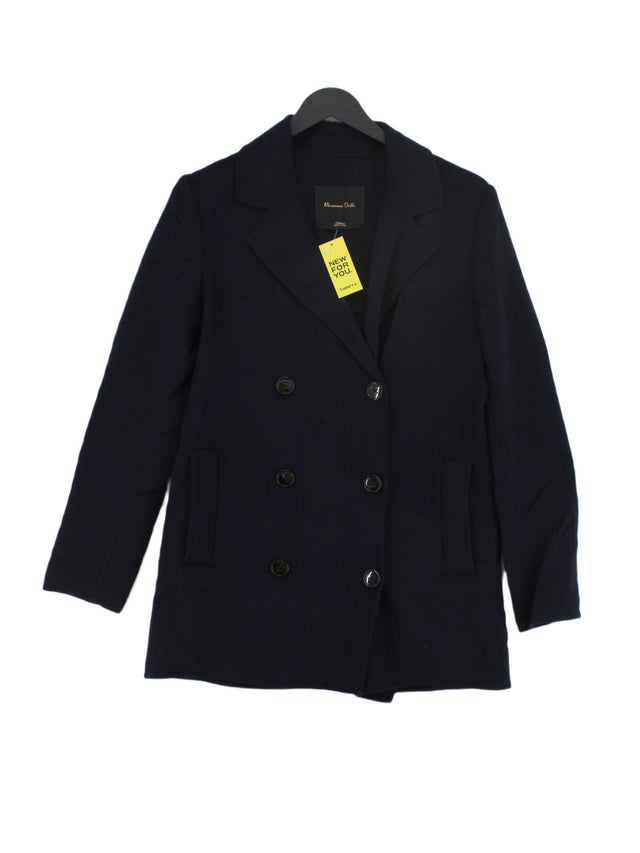 Massimo Dutti Women's Coat UK 8 Blue Viscose with Polyester, Wool