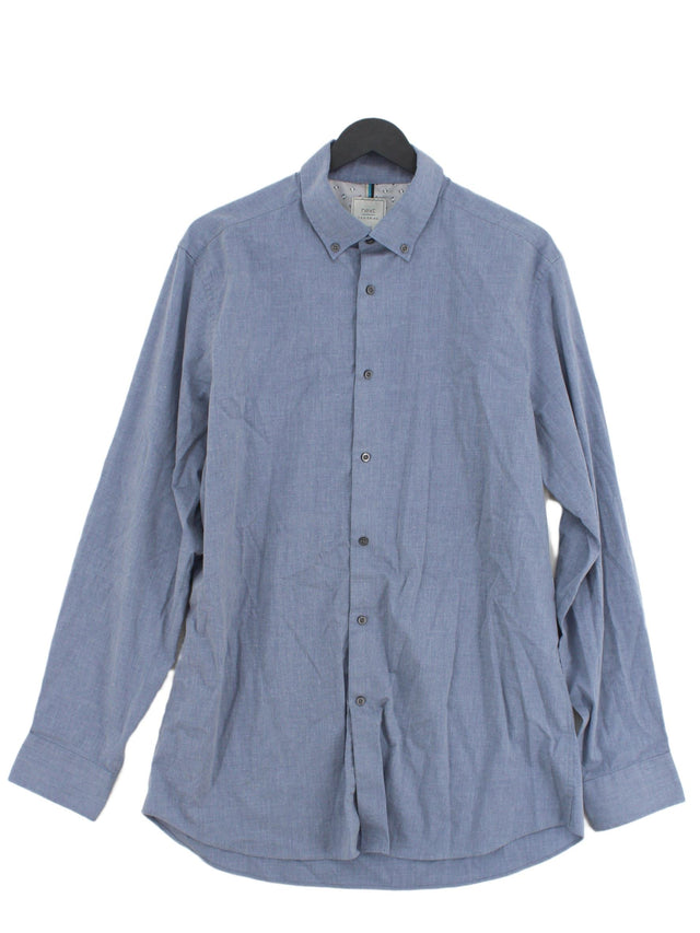 Next Men's Shirt Collar: 16.5 in Blue Cotton with Elastane, Polyester