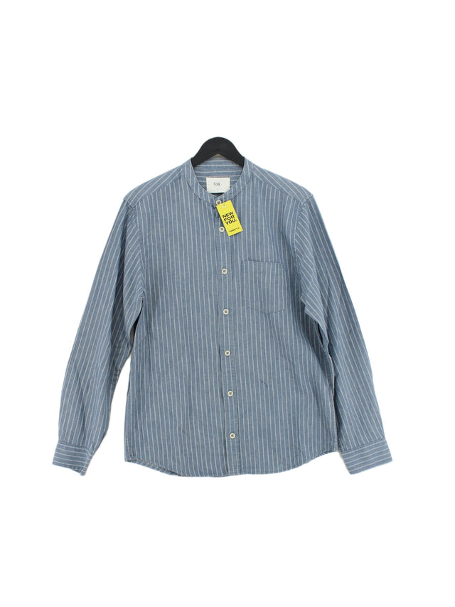 Folk Men's Shirt M Blue Linen with Cotton