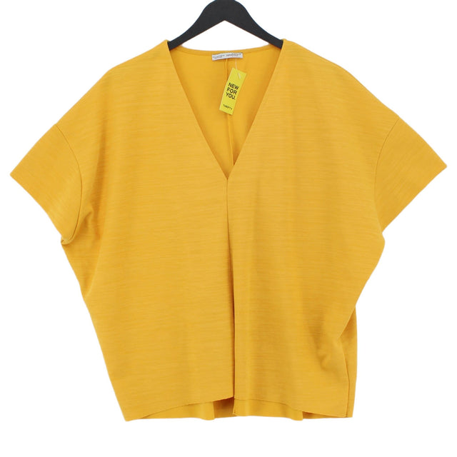 Zara Women's T-Shirt S Yellow 100% Polyester
