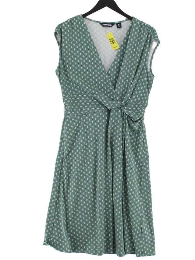 Lands End Women's Midi Dress M Green Cotton with Spandex
