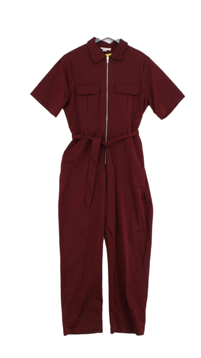 Finery Women's Jumpsuit UK 14 Red Cotton with Elastane, Polyester