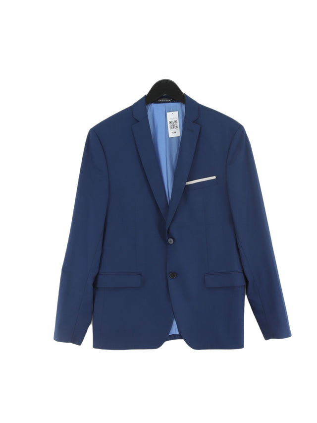 Zara Men's Blazer Chest: 42 in Blue Viscose with Elastane, Polyester