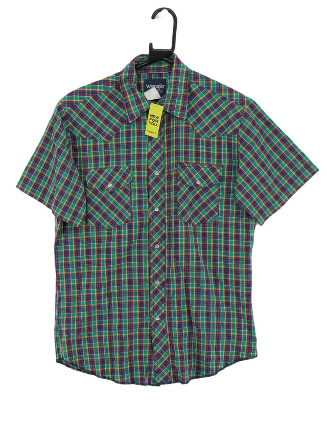 Vintage Wrangler Men's Shirt M Green Cotton with Polyester