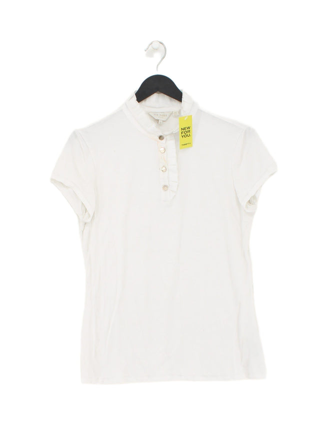 Ted Baker Women's Top UK 12 White Viscose with Cotton, Elastane, Polyester