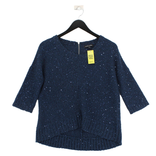 Warehouse Women's Top UK 10 Blue Polyester with Acrylic, Mohair, Polyamide