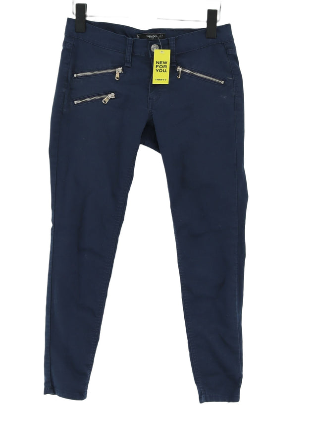 Mango Women's Trousers UK 8 Blue Cotton with Elastane, Polyester