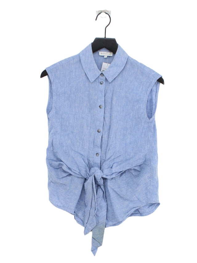 Warehouse Women's Blouse UK 8 Blue Linen with Cotton