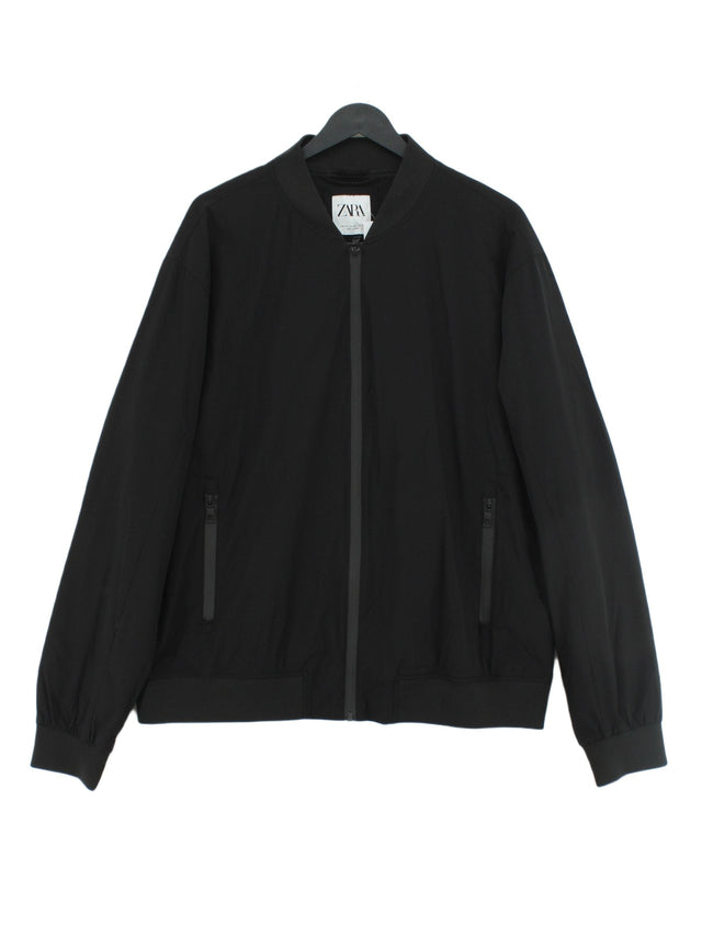 Zara Men's Jacket XXL Black Nylon with Elastane, Polyester