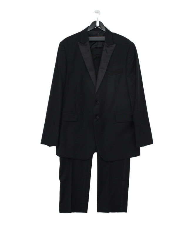 Jaeger Men's Two Piece Suit Chest: 46 in; Waist: 38 in Black Wool with Polyester