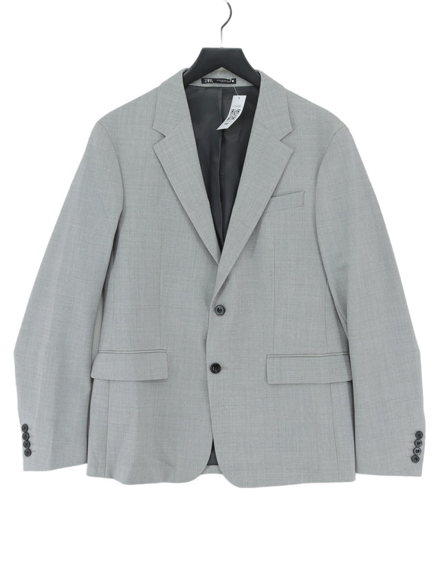 Zara Men's Blazer Chest: 38 in Grey Polyester with Elastane, Wool