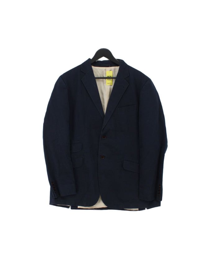 Crew Clothing Men's Blazer Chest: 44 in Blue Cotton with Linen, Viscose