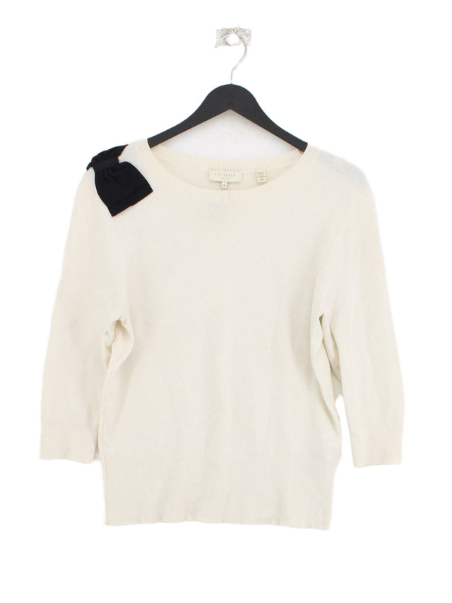 Ted Baker Women's Jumper UK 14 Cream Wool with Cashmere, Polyamide, Viscose