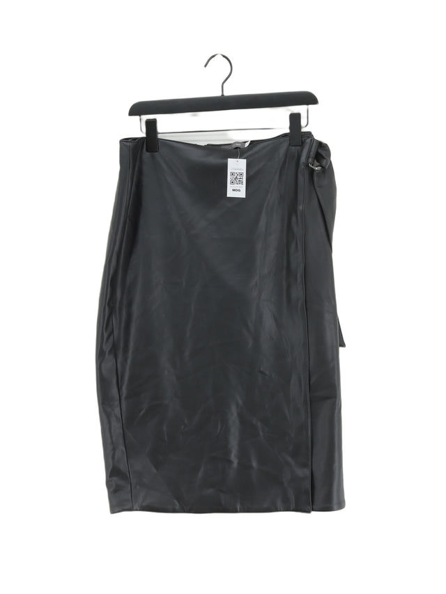 Mint Velvet Women's Midi Skirt UK 14 Black Viscose with Elastane, Rayon