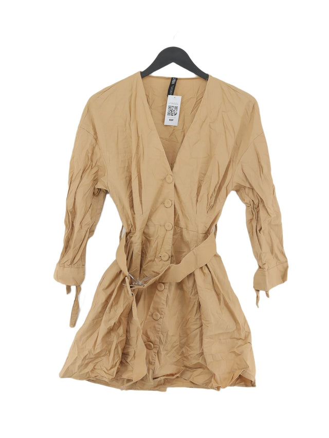 Zara Women's Midi Dress S Tan 100% Cotton