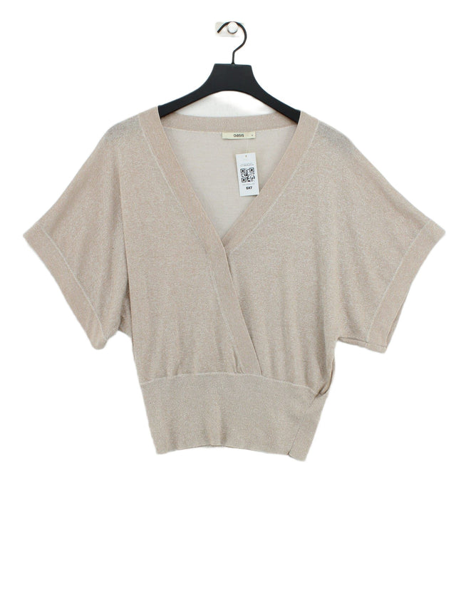 Oasis Women's Top M Tan Viscose with Other, Polyester