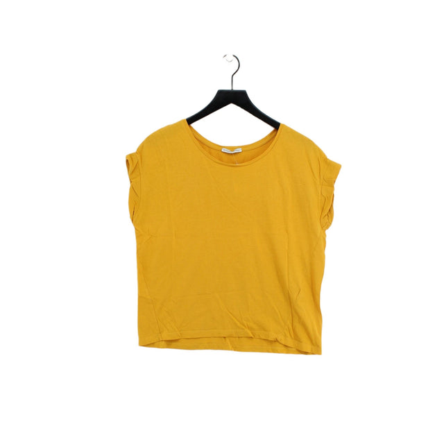 Zara Women's T-Shirt S Yellow 100% Cotton