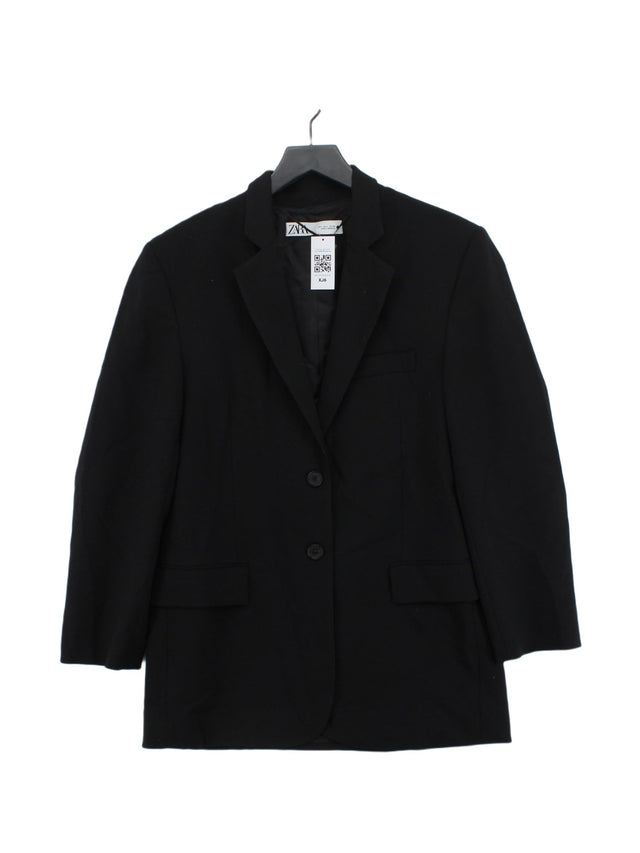 Zara Women's Blazer L Black Polyester with Viscose, Wool