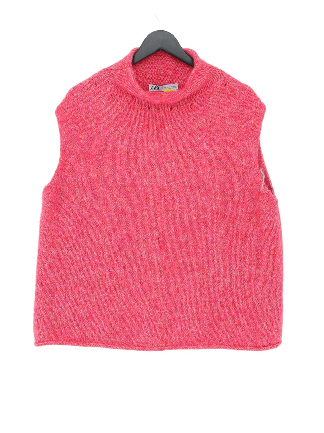 Zara Women's T-Shirt XL Pink Polyester with Acrylic, Wool