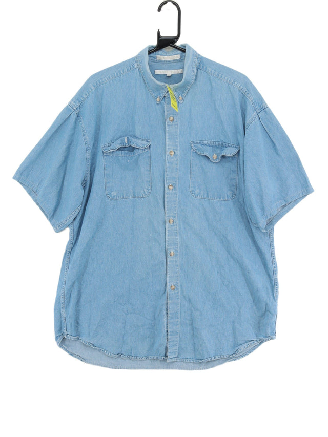 Vintage Perry Ellis Men's Shirt XL Blue 100% Cotton