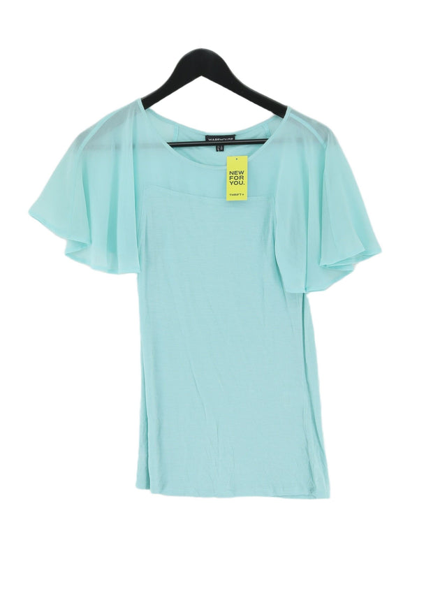 Warehouse Women's Top UK 8 Blue Viscose with Polyester