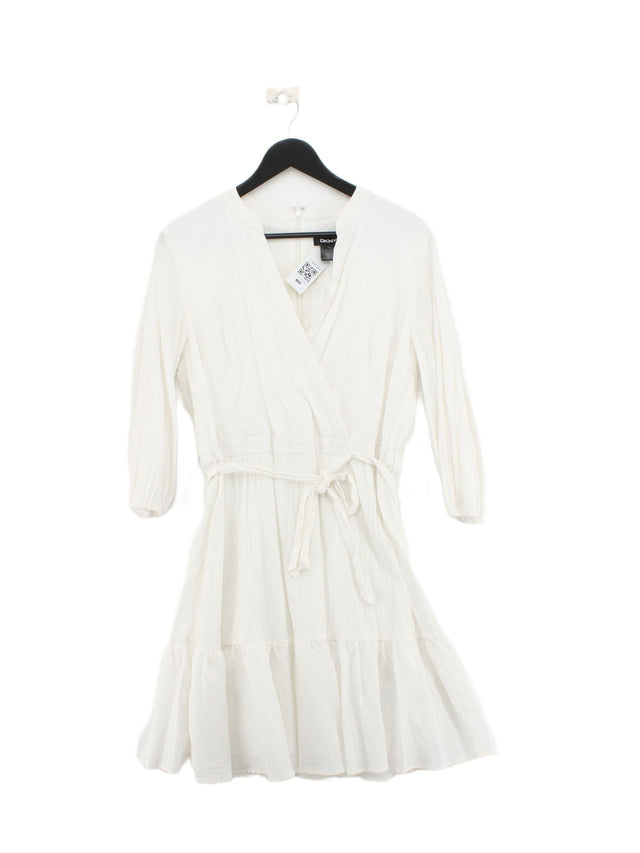 DKNY Women's Midi Dress UK 16 White Cotton with Elastane, Polyester, Spandex