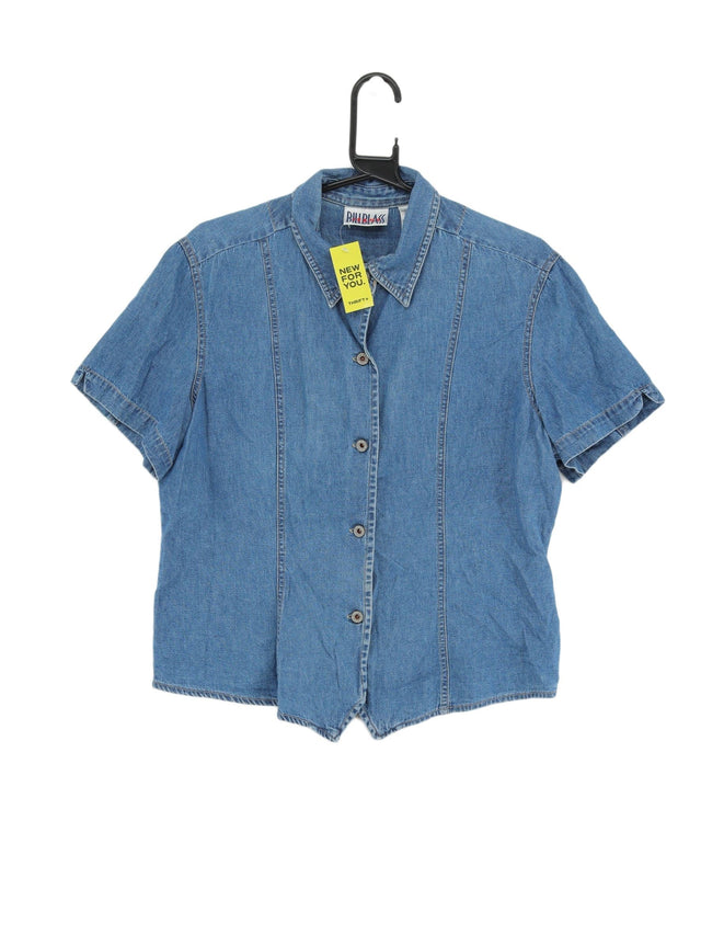 Vintage Bill Blass Women's Shirt L Blue 100% Cotton