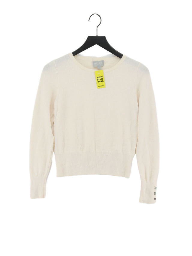 Pure Collection Women's Jumper UK 10 Cream Cotton with Cashmere, Wool