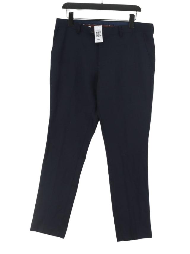 Next Men's Suit Trousers W 34 in Blue Polyester with Viscose