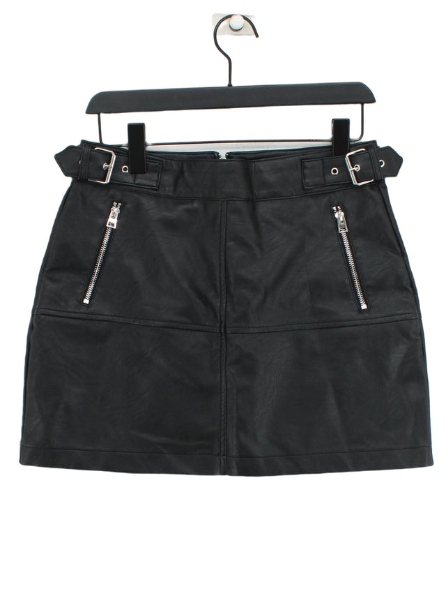 Topshop Women's Mini Skirt UK 12 Black Polyester with Cotton, Viscose
