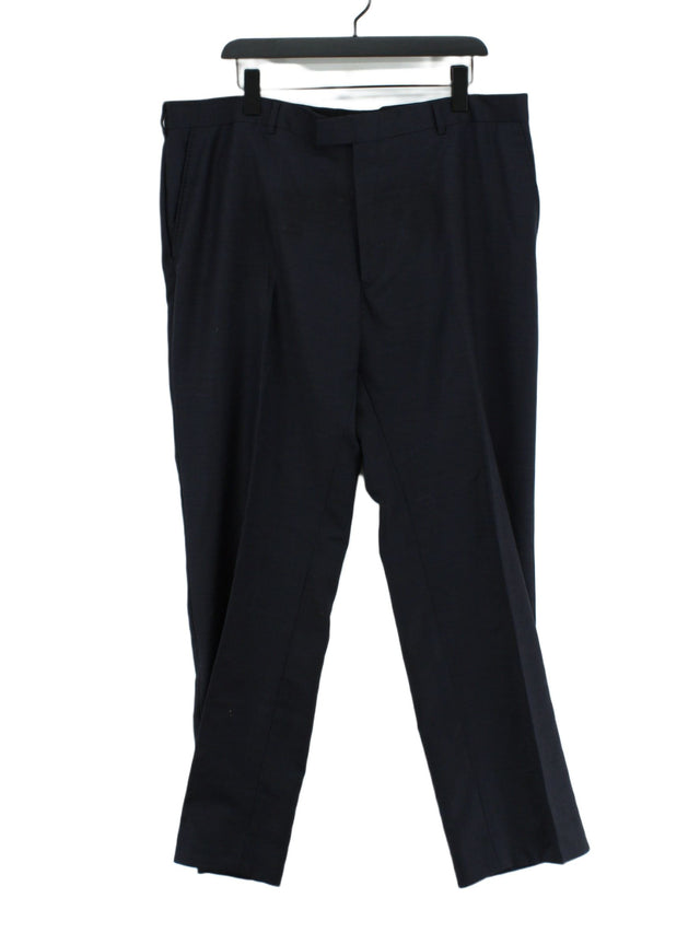 Jaeger Men's Suit Trousers W 40 in Blue Cotton with Elastane