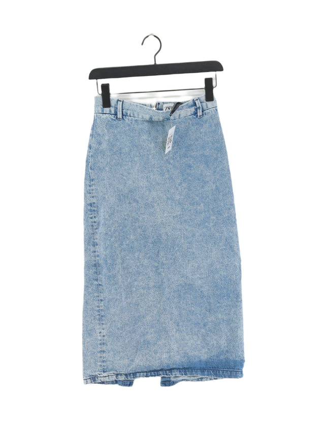 Zara Women's Midi Skirt S Blue 100% Cotton