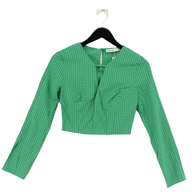 Bershka Women's Top S Green Cotton with Elastane
