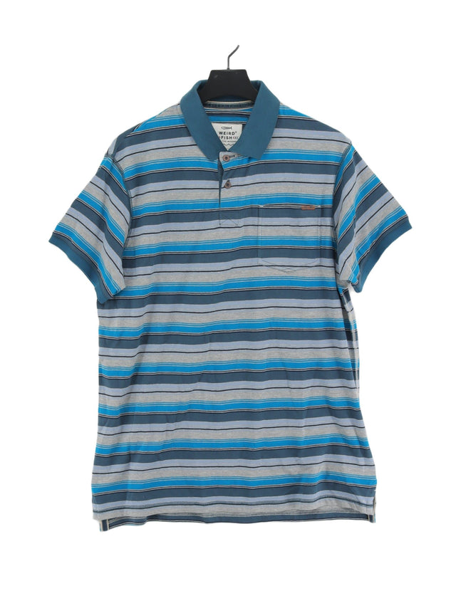 Weird Fish Men's Polo L Blue Cotton with Polyester