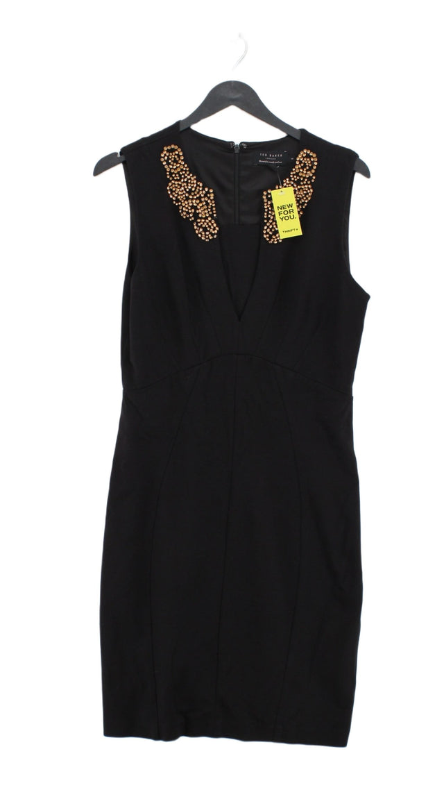 Ted Baker Women's Midi Dress UK 12 Black Viscose with Elastane, Nylon, Polyester