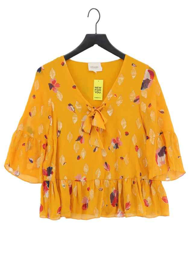 Sezane Women's Top UK 6 Yellow Silk with Other, Viscose