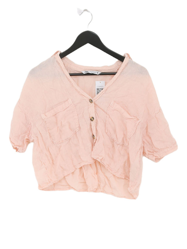 Zara Women's Shirt S Pink 100% Linen
