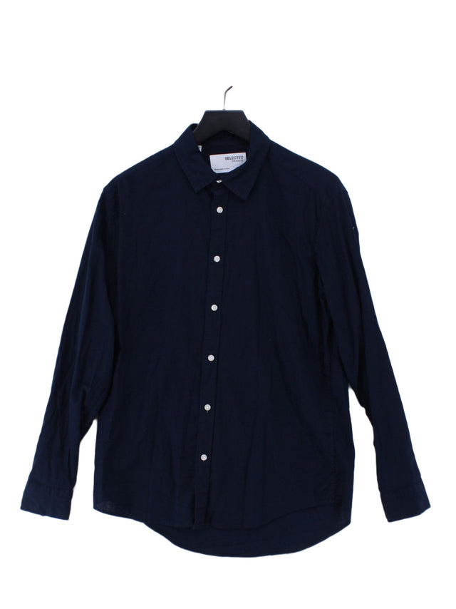 Selected Homme Men's Shirt M Blue Cotton with Linen