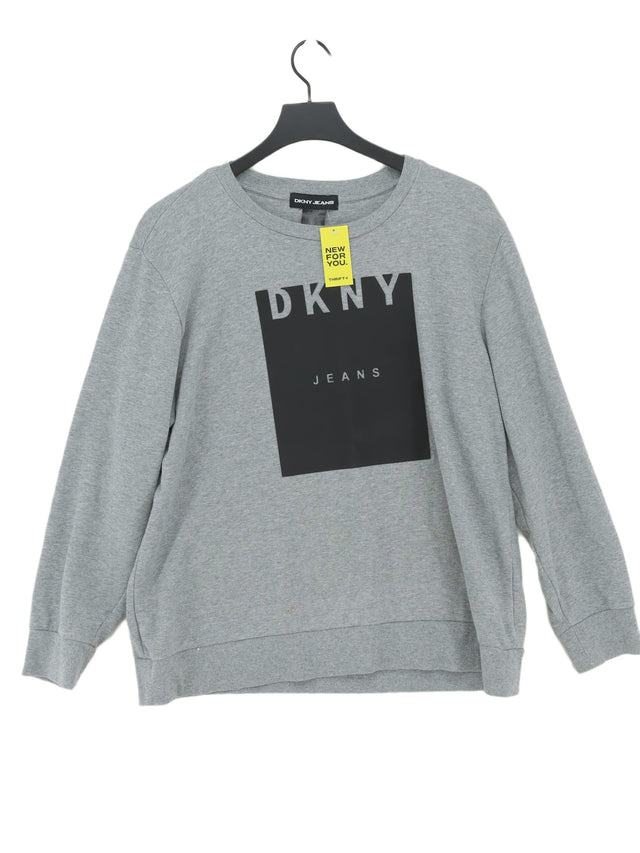 DKNY Men's Jumper L Grey Cotton with Polyester, Spandex