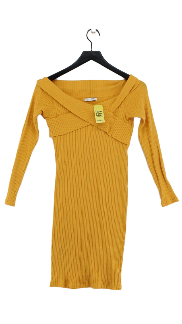 Pieces Women's Midi Dress M Yellow Cotton with Elastane
