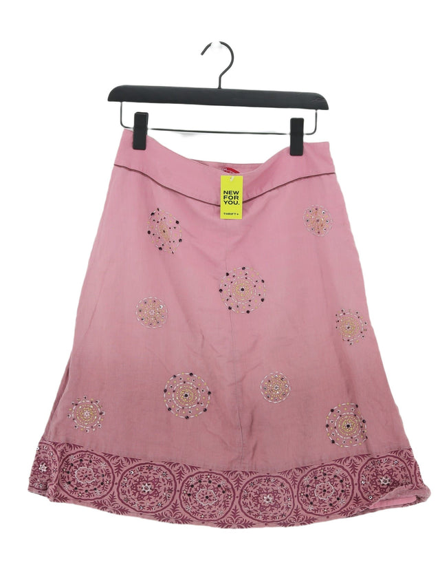 Monsoon Women's Midi Skirt UK 12 Pink Linen with Cotton