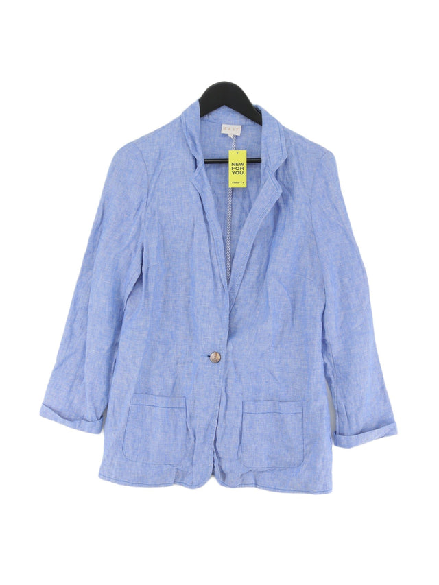 East Women's Blazer UK 10 Blue Linen with Cotton, Polyester
