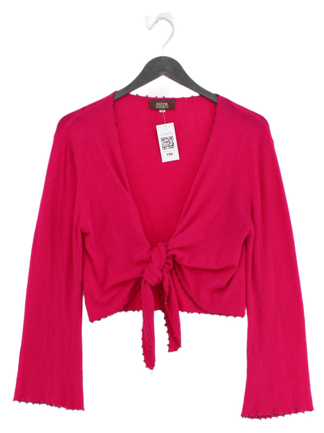 Ochre Women's Cardigan UK 14 Pink 100% Cashmere