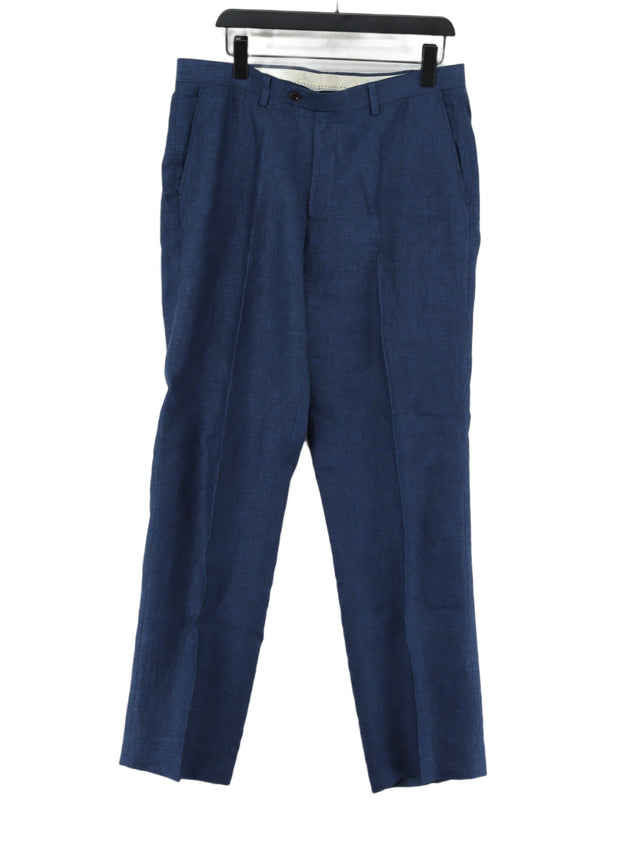 Austin Reed Men's Suit Trousers XXXL Blue 100% Linen