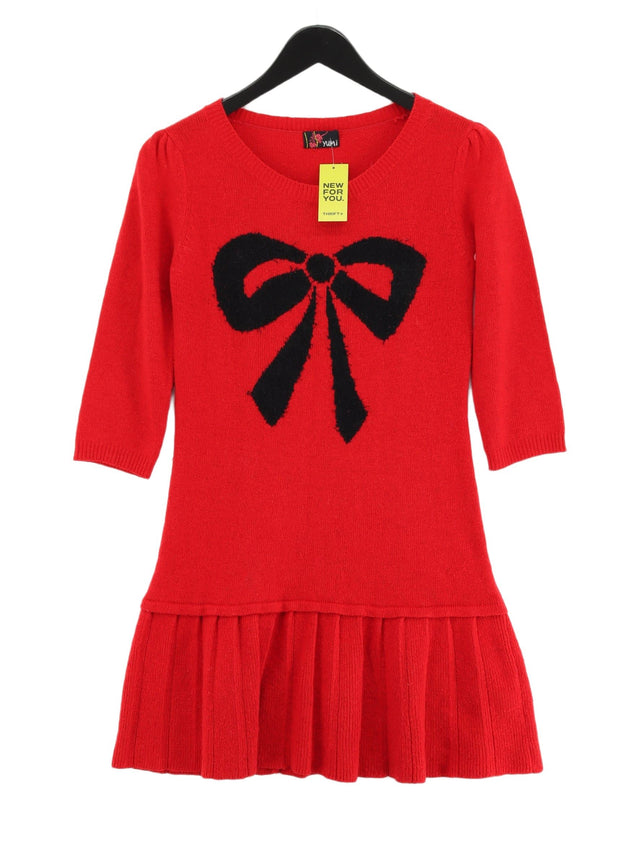 Yumi Women's Midi Dress UK 10 Red Viscose with Angora, Nylon, Wool