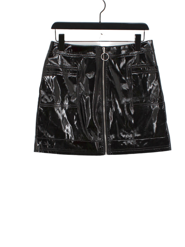 Topshop Women's Midi Skirt UK 12 Black Polyester with Cotton